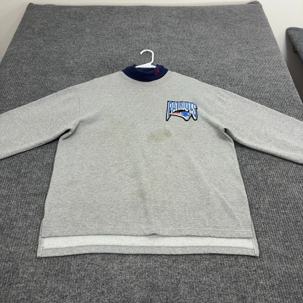 Vintage New England Patriots Majestic Sweatshirt Men L Gray Mock Neck Sportswear